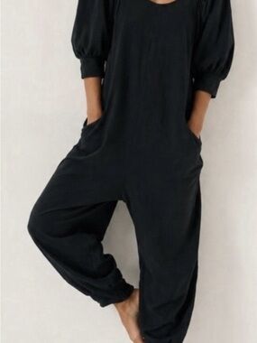 Free People Black Relaxed Scoop-Neck Jumpsuit